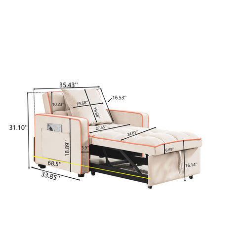 Modern 3 In 1 Sofa Bed Chair, Adjustable Recliner