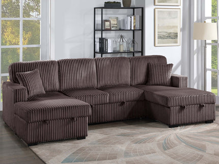 Convertible Sectional, Storage Chaises, Pull Out Middle Section - Chocolate