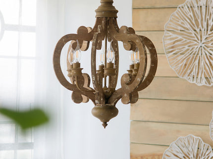 Farmhouse Chandelier, 6 Light Wood Chandelier Pendant Light Fixture With Adjustable Chain For Dining Room Living Room Entryway, Bulb Not Included