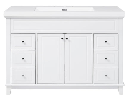 Bathroom Vanity & Sink, 6 Soft Close Drawers & Double Doors - White