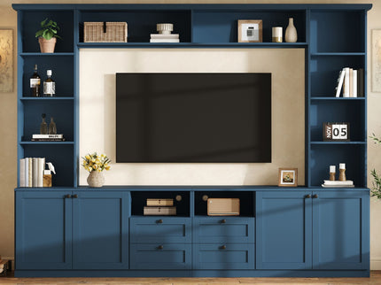 Farmhouse Elegant Entertainment Center Wall Unit With 4 Drawers