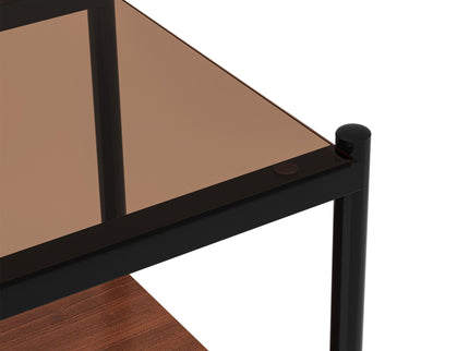 Modern Rectangle End Table (Set of 2) With Tempered Glass Tabletop And Layer - Brown