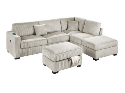 3 Piece Sectional Sofa With Reversible Chaise And USB Storage Ottoman