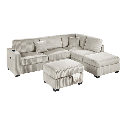 3 Piece Sectional Sofa With Reversible Chaise And USB Storage Ottoman