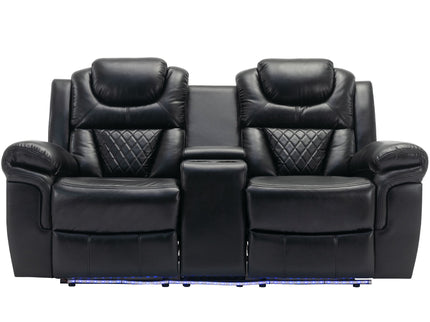 3 Pieces Recliner Sofa Sets Home Theater Seating Manual Recliner Chair With Center Console And LED Light Strip For Living Room