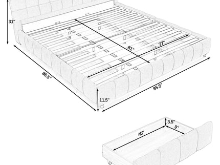 Modern Platform Bed Frame With Thick Fabric