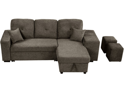 Reversible Sleeper Sectional Sofa Bed With Side Shelf And 2 Stools, Pull-Out L-Shaped Sofa Bed, Corner Sofa-Bed With Storage Chaise Left / Right Hande For Living Room