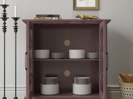 Modern Sideboard With Tempered Glass Doors - Ox Blood Red