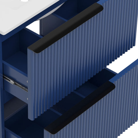 Fluted Bathroom Vanity With Ceramic Sink, Freestanding Cabinet