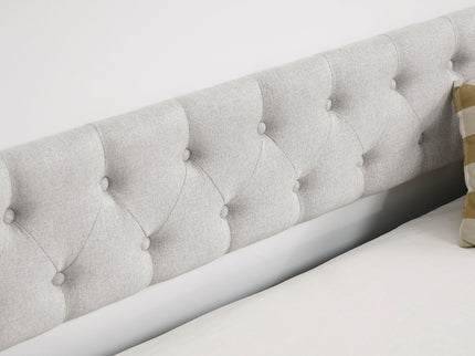 Upholstered Tufted Daybed With Drawers, Waved Arms