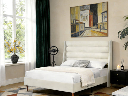Modern Upholstered Platform Bed With Wave Shaped Headboard