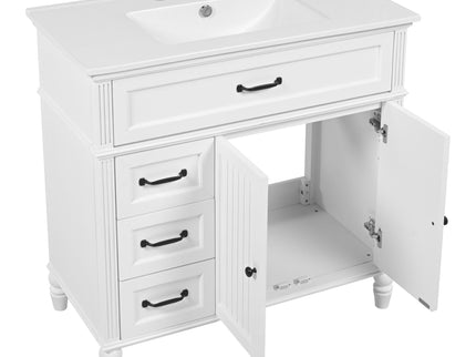 Bathroom Vanity With Sink, 2 Door Storage With Soft Closing Hinges - White