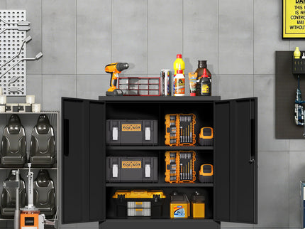 Heavy Duty Storage Cabinet With Lock, 2 Door File Cabinet With 2 Adjustable Shelves - Black