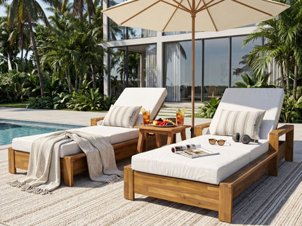 Chaise Lounge With 3 Fold Cushion Set, 3 Position Adjustable Backrest