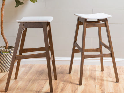 Mid Century Modern Bar Stool Set With Upholstered Seating