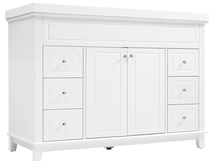 Bathroom Vanity & Sink, 6 Soft Close Drawers & Double Doors - White