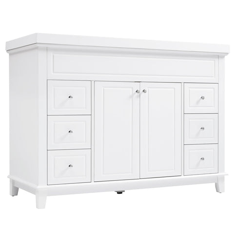Bathroom Vanity & Sink, 6 Soft Close Drawers & Double Doors - White