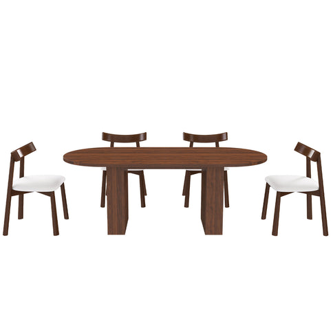 Oval Dining Table Set For 6 With 4 Chairs - Walnut
