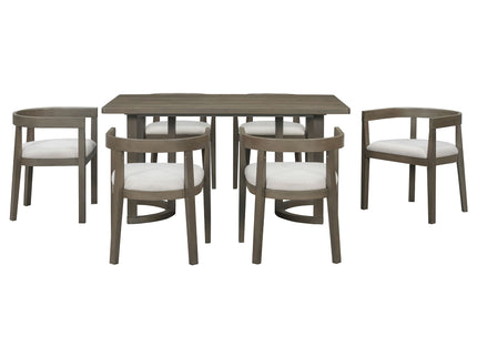 Rectangular Dining Table Set For 6 With Upholstered Barrel Back Chairs