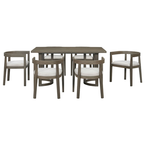 Rectangular Dining Table Set For 6 With Upholstered Barrel Back Chairs