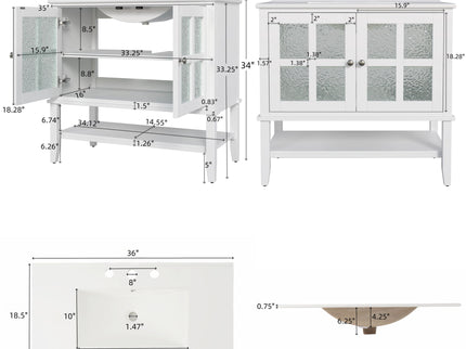 Bathroom Vanity With Ceramic Sink, Adjustable & Open Shelf