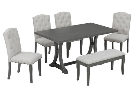 Dining Table Set With 4 Upholstered Chairs And Bench