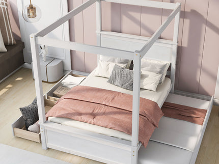 Canopy Platform Bed With Drawers, Support Slats, No Box Spring Needed