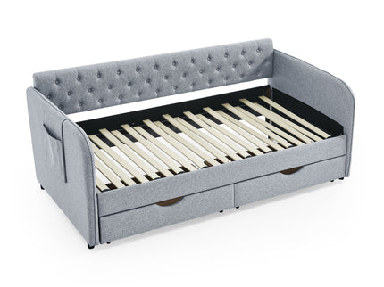 Daybed With Trundle And Storage Drawers, Flat Arms With Pocket