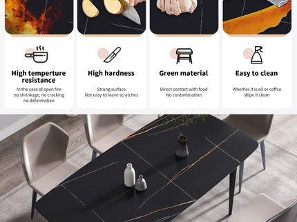 70.87" Modern Artificial Stone Curved Metal Leg Dining Table, Can Accommodate 6-8 People