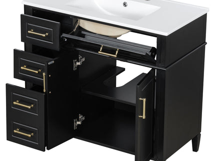Bathroom Vanity With Sink, 4 Drawers, 2 Doors