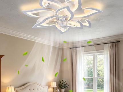 32" Flower Ceiling Fan With LED Dimmable Light, Low Profile Flush Mount Fan With Remote Control, 6 Speeds