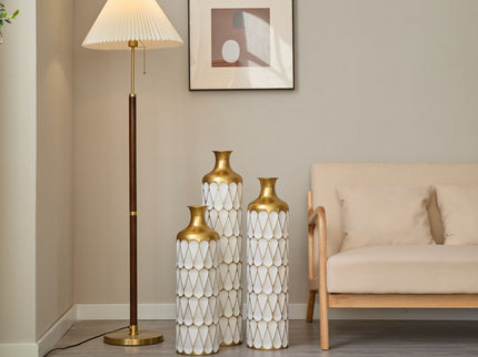 Floor Metal Vase Modern Style Decoration Home Droplet Shaped Metal Vase 3 Piece Set Gorgeous Home Decoration Large Glazed Metal Vase - Gold / White