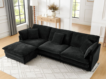 L-Shaped Sectional Sofa With Ottoman, Convertible 4 Seater Couch