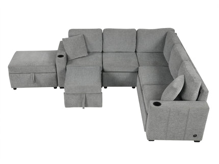 Sectional Sofa Convertible Pull-Out Sofa Bed With A Movable Storage Ottoman For Living Room