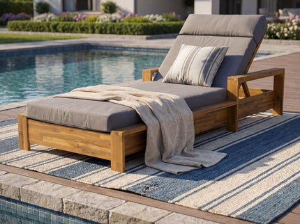 Chaise Lounge Set With 4 Fold Cushion And Built In Headrest, 3 Position Adjustable