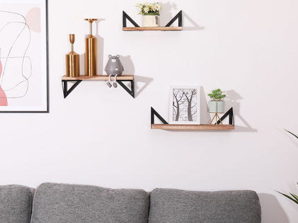 Floating Shelves, Long Wall Shelves (Set of 3), Wall Mounted Shelves With Brackets For Bedroom - Natural Wood