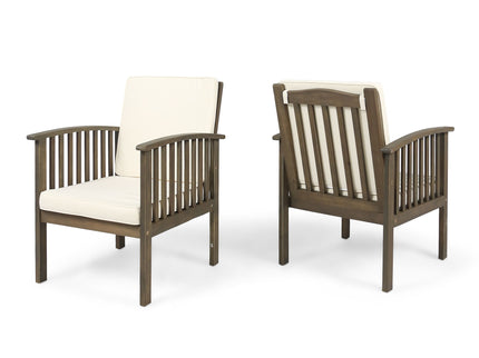 Casa Acacia Wood Club Chairs (Set of 2) With Water Resistant Cushions - Gray / Cream