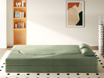 Modern Floor Sofa With 2 Pillows, Convertible Twin Size Folding Mattress For Living Room