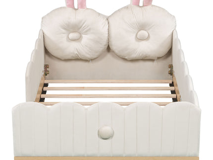 Platform Bed With Animal Pillows And Storage Bags