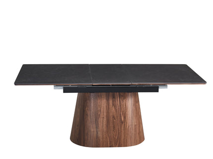 Extendable Dining Table With Cone Base And 6 Dining Chairs - Brown / Black