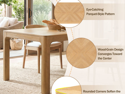 Rectangular Dining Table With Parquet Top, Rounded Corners