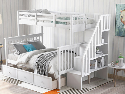 Stairway Bunk Bed With Storage And Guard Rail For Bedroom