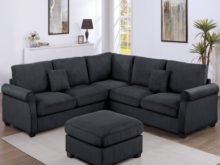 Modern Sectional Set With Corner Wedge, Loveseat, Ottoman & 2 Pillows
