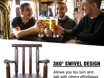 Rustic Bar Stool, Fir Wood Construction, Wide Armrest