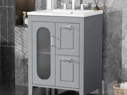Modern Bathroom Vanity With Sink, Cabinet With 2 Drawers And Door, Adjustable Shelf