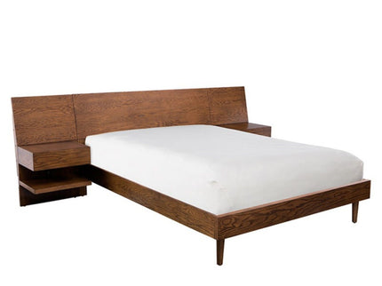 Queen Size Bed With Attached Nightstands And Hidden Storage - Pecan