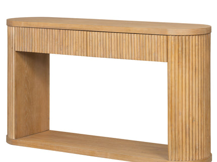 Oval Fluted Console Table With 2 Drawers And Bottom Shelf