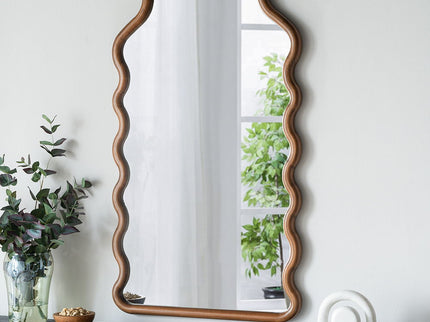 Wood Mirror With Unique Frame - Brown
