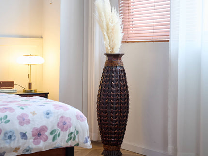 Hand Woven Bamboo Floor Vase, Decorative Accent For Living Room - Acacia Wood