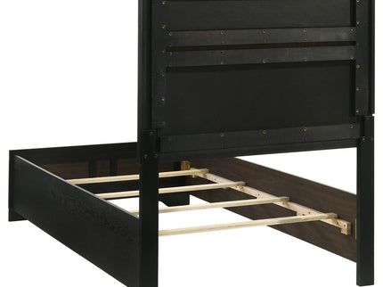 Panel Bed With Padded Headboard And Glittering Accent Stripes